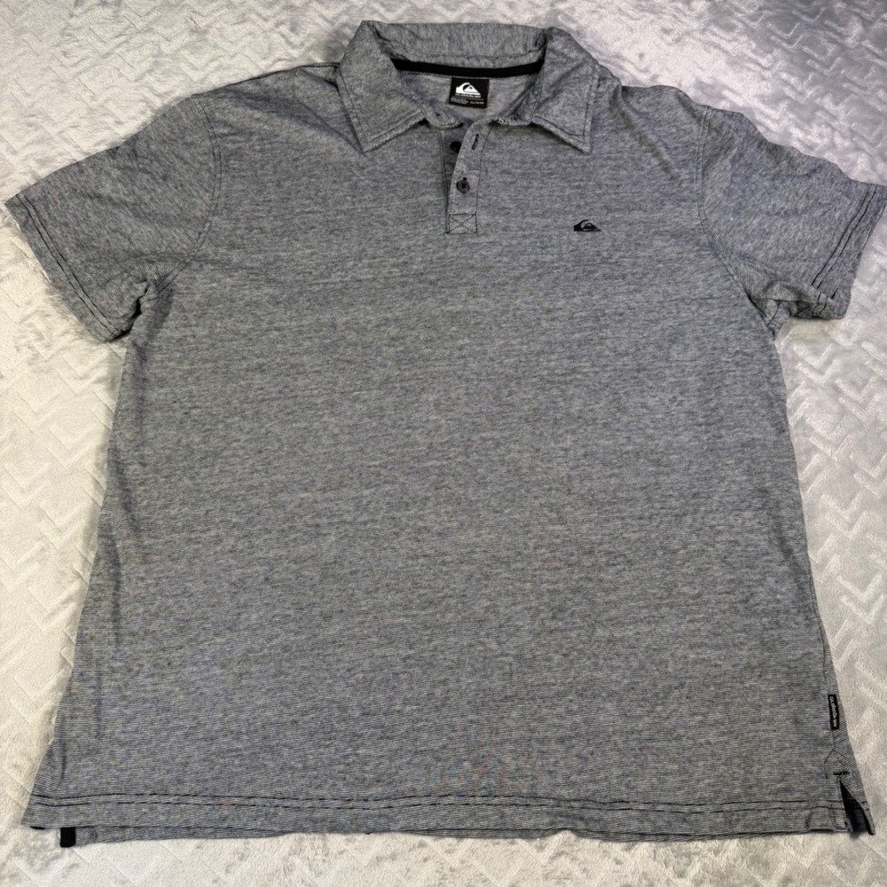 Quiksilver Men's Polo Shirt XL Sunset Cruise Heather Gray Striped Surf Skater